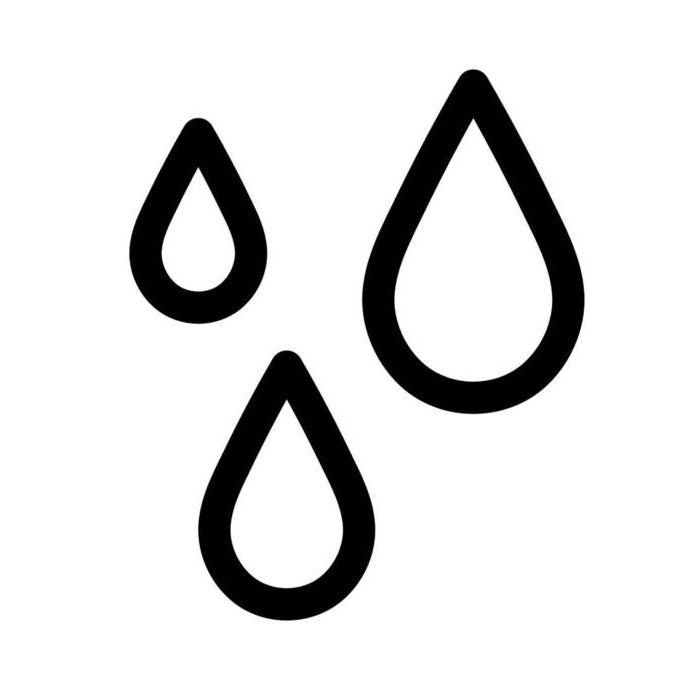 Three black droplet symbols on a white background